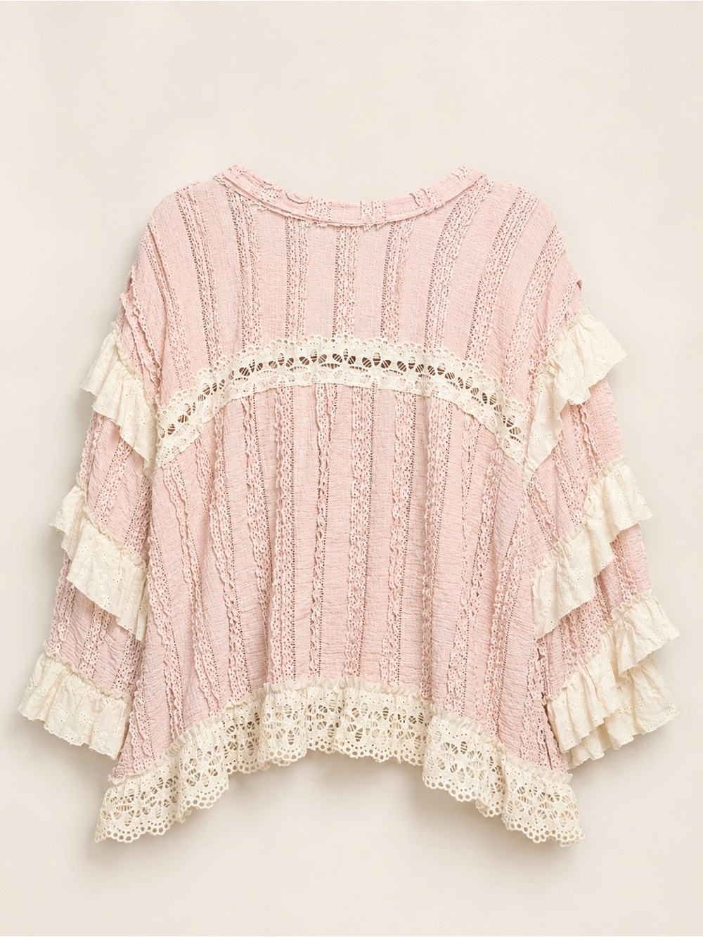 POL Blush Pink Lace Ruffle Boho Wide Leg Two-Piece Set - Picture 3 of 4